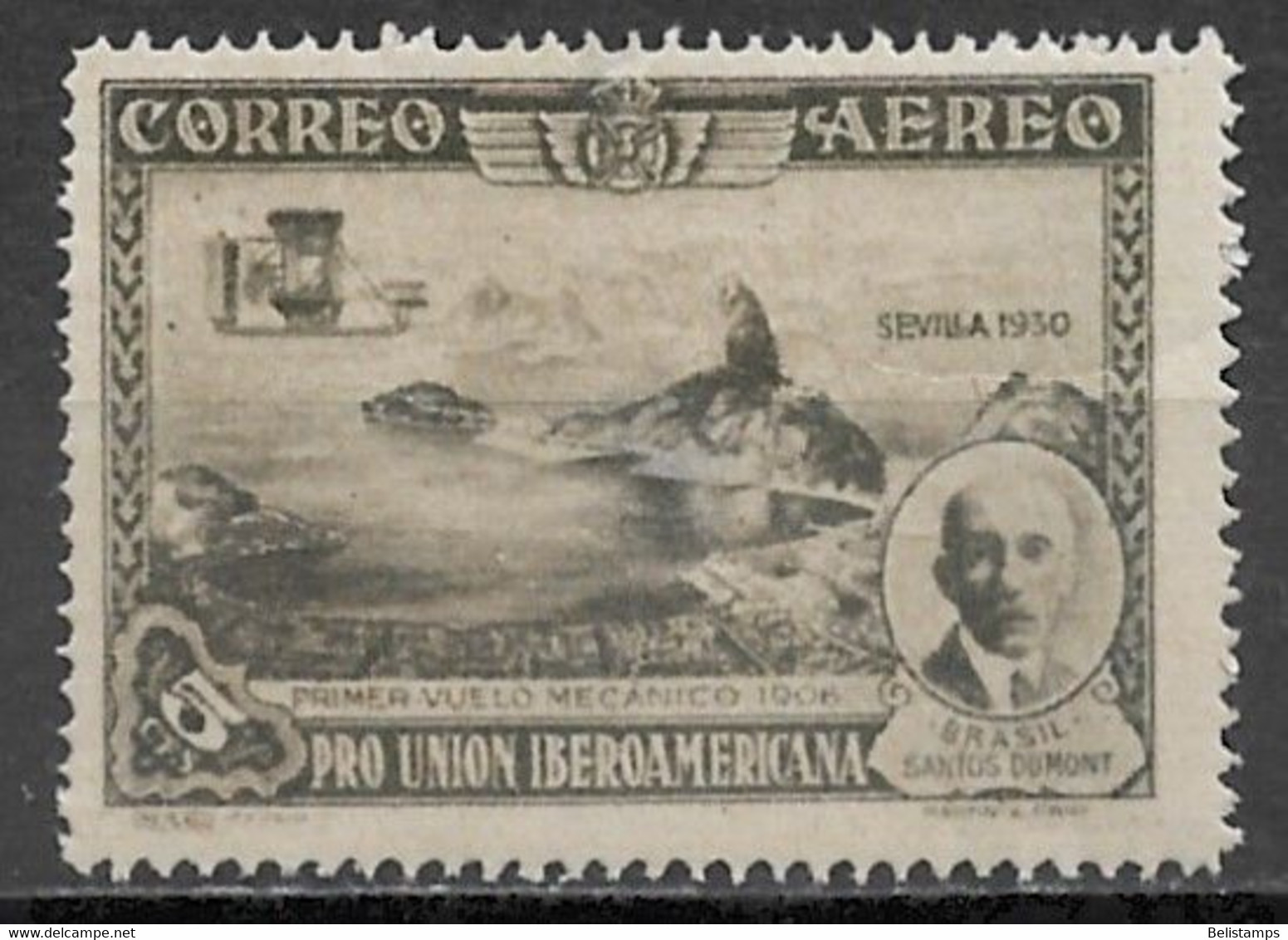 Spain 1930. Scott #C50 (MH) Santos-Dumont And First Flight Of His Airplane - Usati