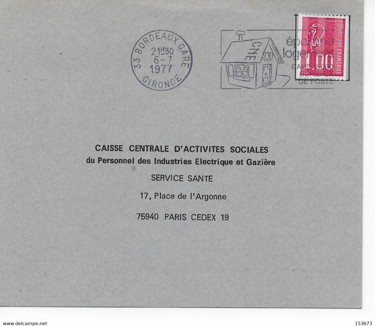 Carte Réponse C.C.A.S.-PARIS Affranchie 1f Marianne Bequet Non Dentelé Verticalement Oblitéré Flamme Bordeaux Gare 1977 - Storia Postale