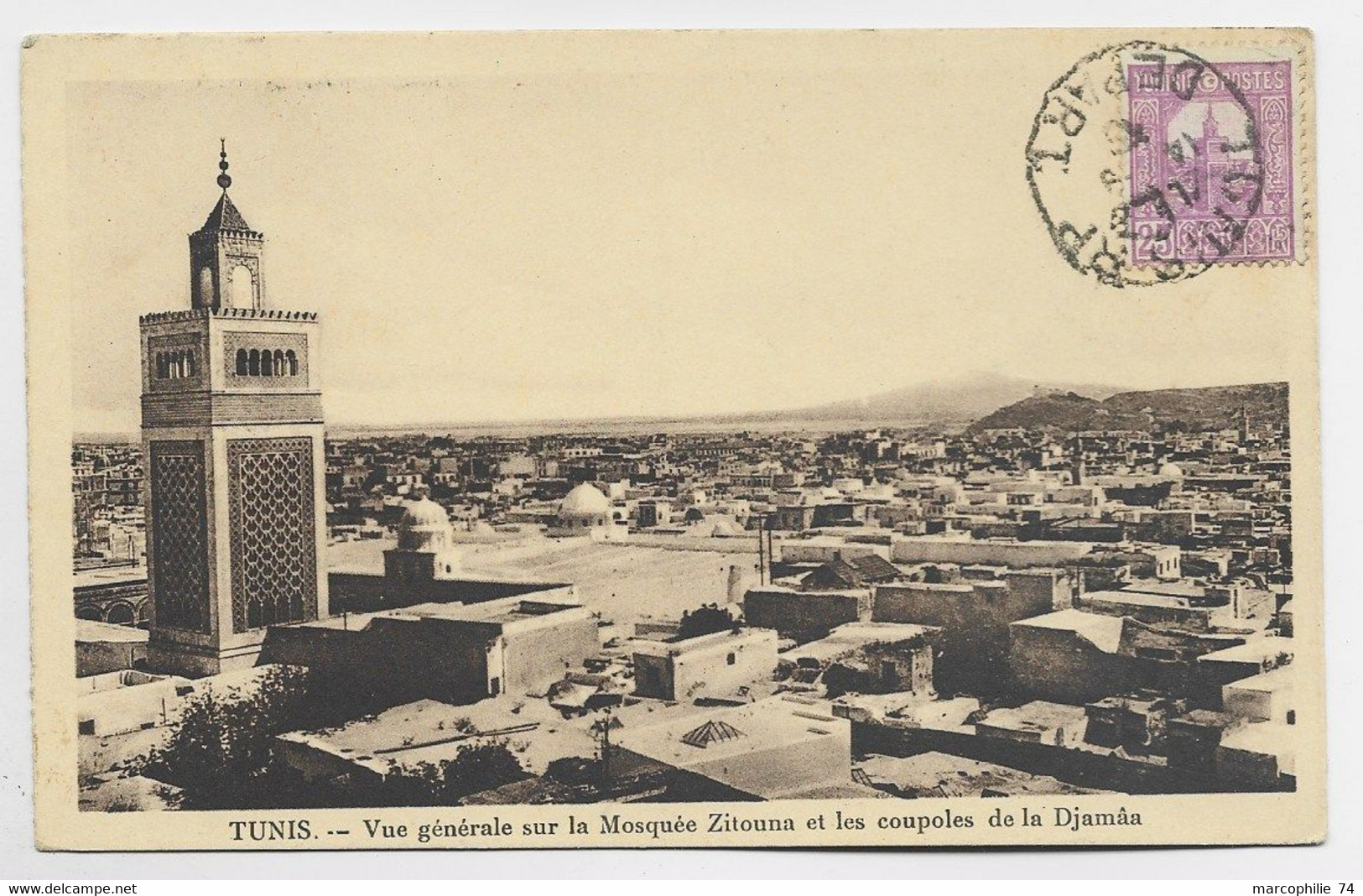 TUNISIE 25C MOSQUEE ZITOUNA CARTE MAXIMUM TUNIS RP 1935 - Brieven En Documenten