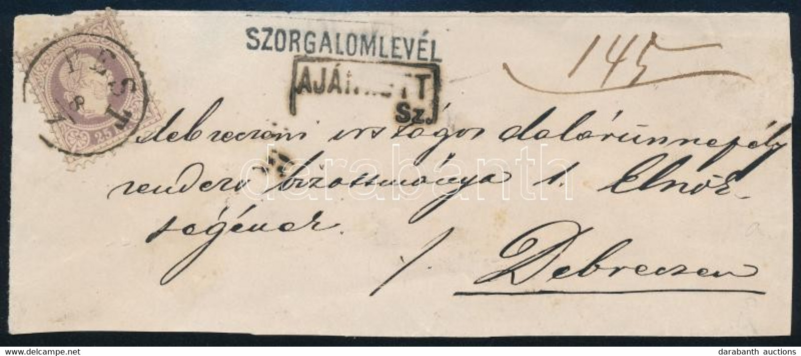 ~1870 Lilás 25kr Szorgalomlevél Előlapon "PEST" (25kr Levélen 350.000) - Autres & Non Classés