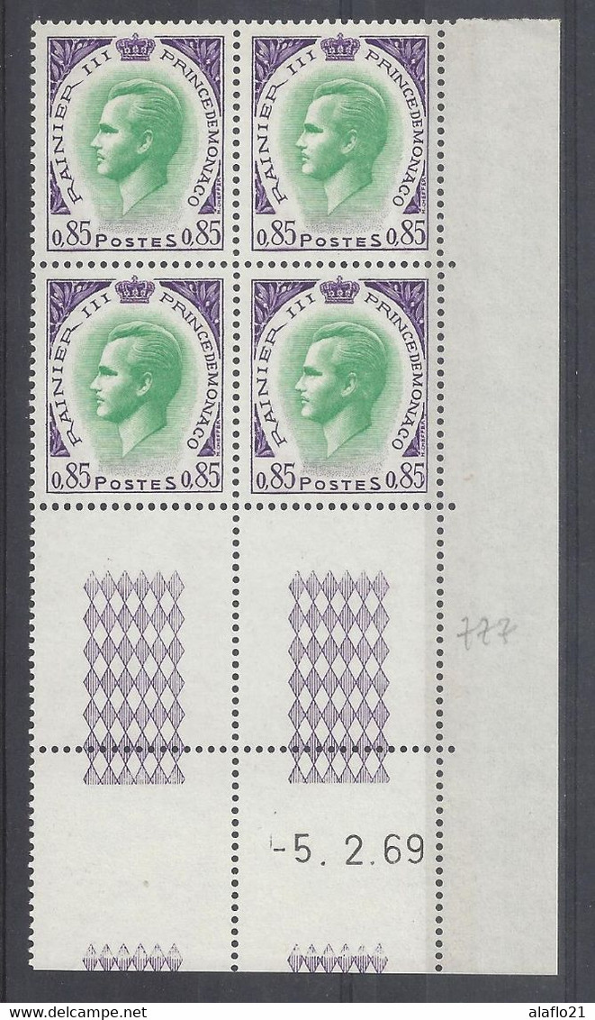 MONACO - N° 777 - PRINCE RAINIER - Bloc De 4 COIN DATE - NEUF SANS CHARNIERE - 5/2/69 - Unused Stamps