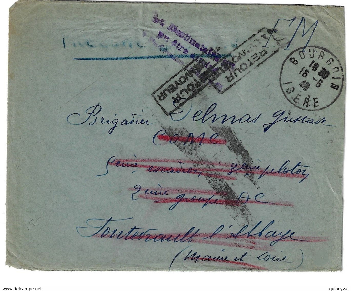 BOURGOIN Isère Lettre FM Arr La Bastide St Pierre L Et G Retour Envoyeur N'a Pu être Atteint 16 6 1940 Tuberculose 1936 - Guerra De 1939-45