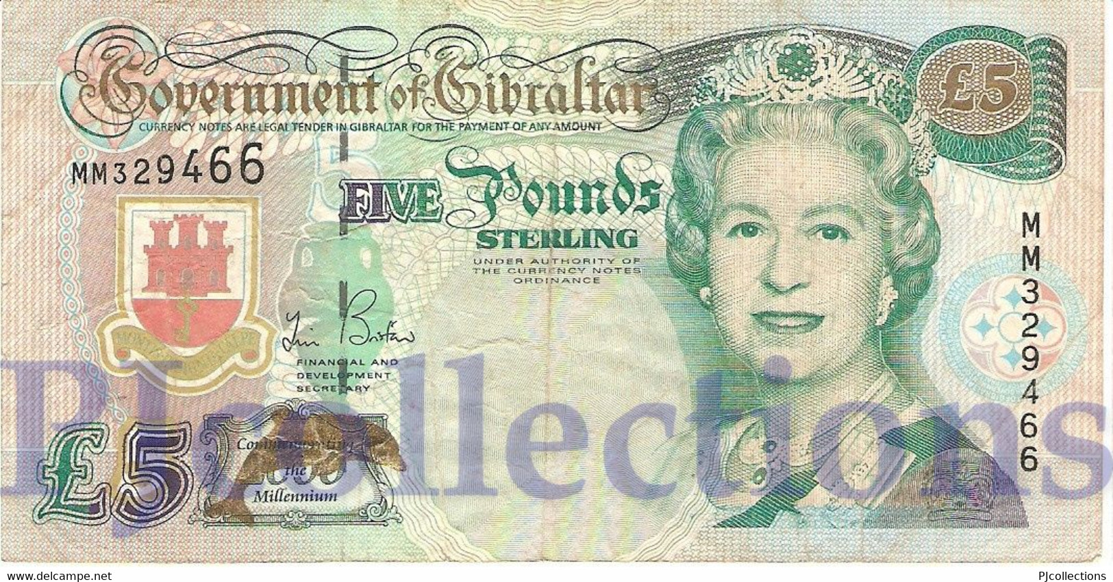 GIBRALTAR 5 POUNDS 2000 PICK 29 VF - Gibraltar