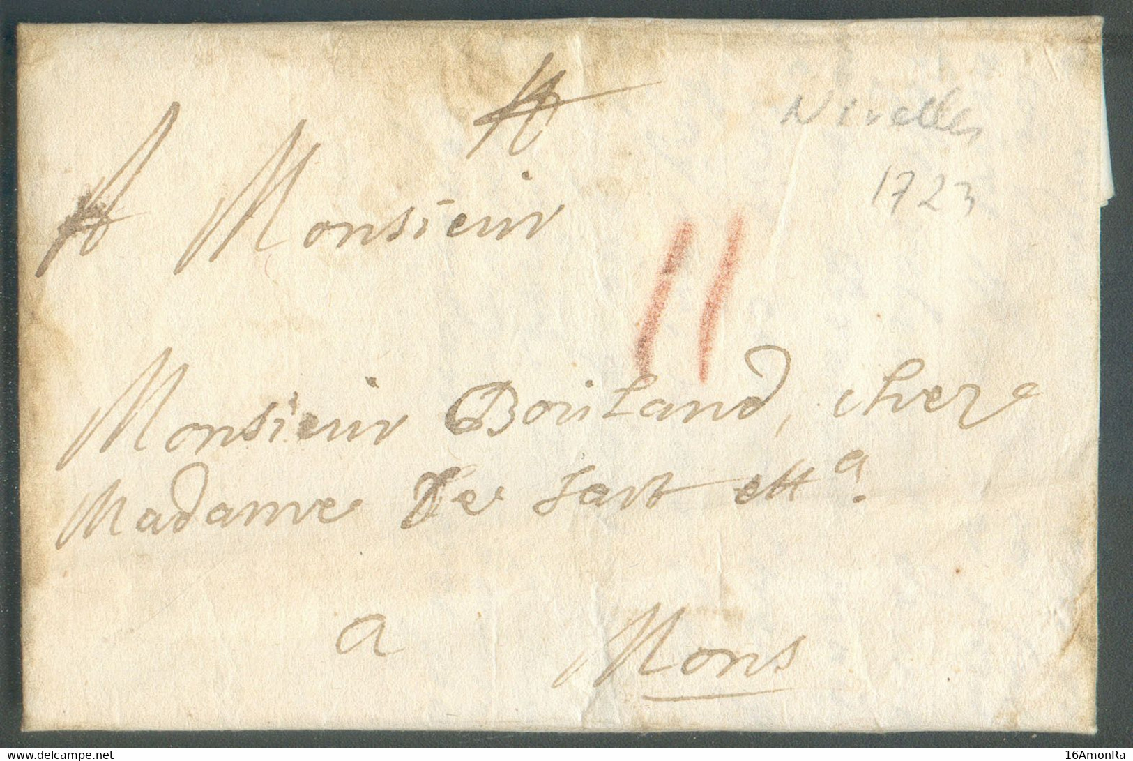 LAC De NIVELLES Le 24 Juin 1723 Vers Mons; Port 'II' à La Craie Rouge. - 19900 - 1714-1794 (Pays-Bas Autrichiens)