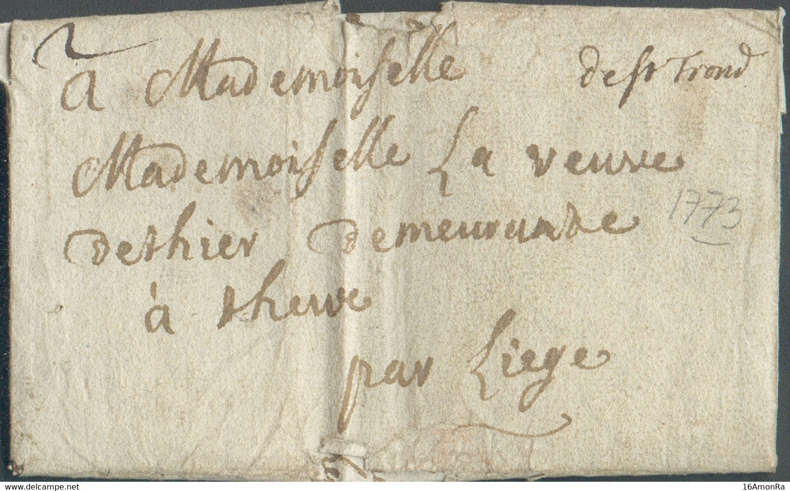 LAC De MENSE Le 11 Octobre 1773 + Griffe Manuscrite De St Trond (Sint TRUIDEN)  Vers Herve, Par Liège; Port '2' à L'encr - 1714-1794 (Paesi Bassi Austriaci)