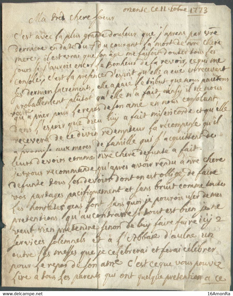 LAC De MENSE Le 11 Octobre 1773 + Griffe Manuscrite De St Trond (Sint TRUIDEN)  Vers Herve, Par Liège; Port '2' à L'encr - 1714-1794 (Oostenrijkse Nederlanden)