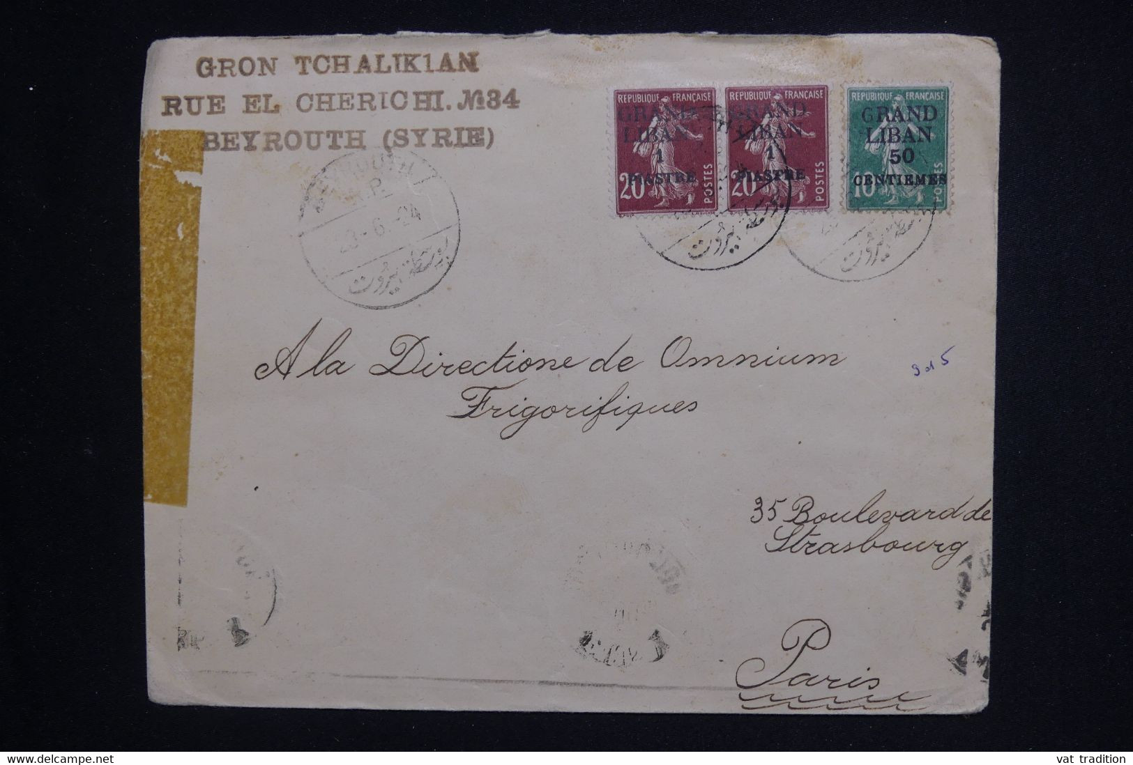 GRAND LIBAN - Type Semeuses Surchargées Sur Enveloppe De Beyrouth En 1924 Pour Paris - L 127974 - Storia Postale