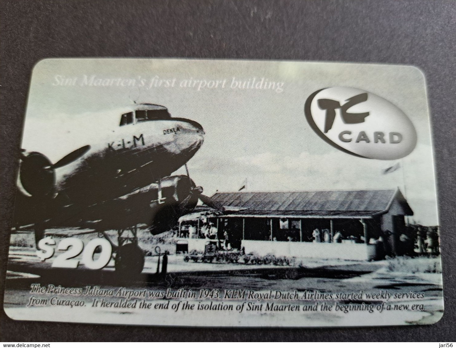 St MAARTEN  Prepaid  $20   ST MAARTEN  TC CARD  OLD AIRPORT BUILDING, KLM PLANE IN SIGHT    Fine Used Card  **10496** - Antilles (Netherlands)