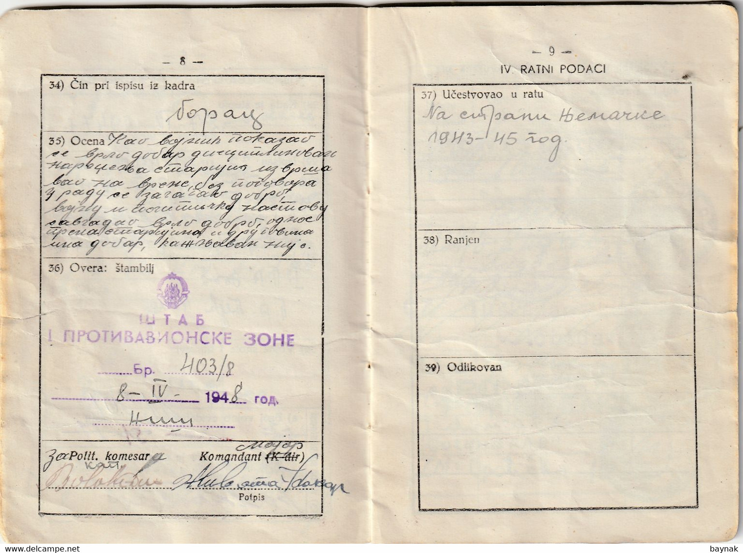 YUGOSLAVIA , CROATIA  - JNA  -- YU ARMY -  VOJNA KNJIZICA  --  SOLDBUCH   - MILITARY PASS  --  EX- DOMOBRAN, 17 MJESECI