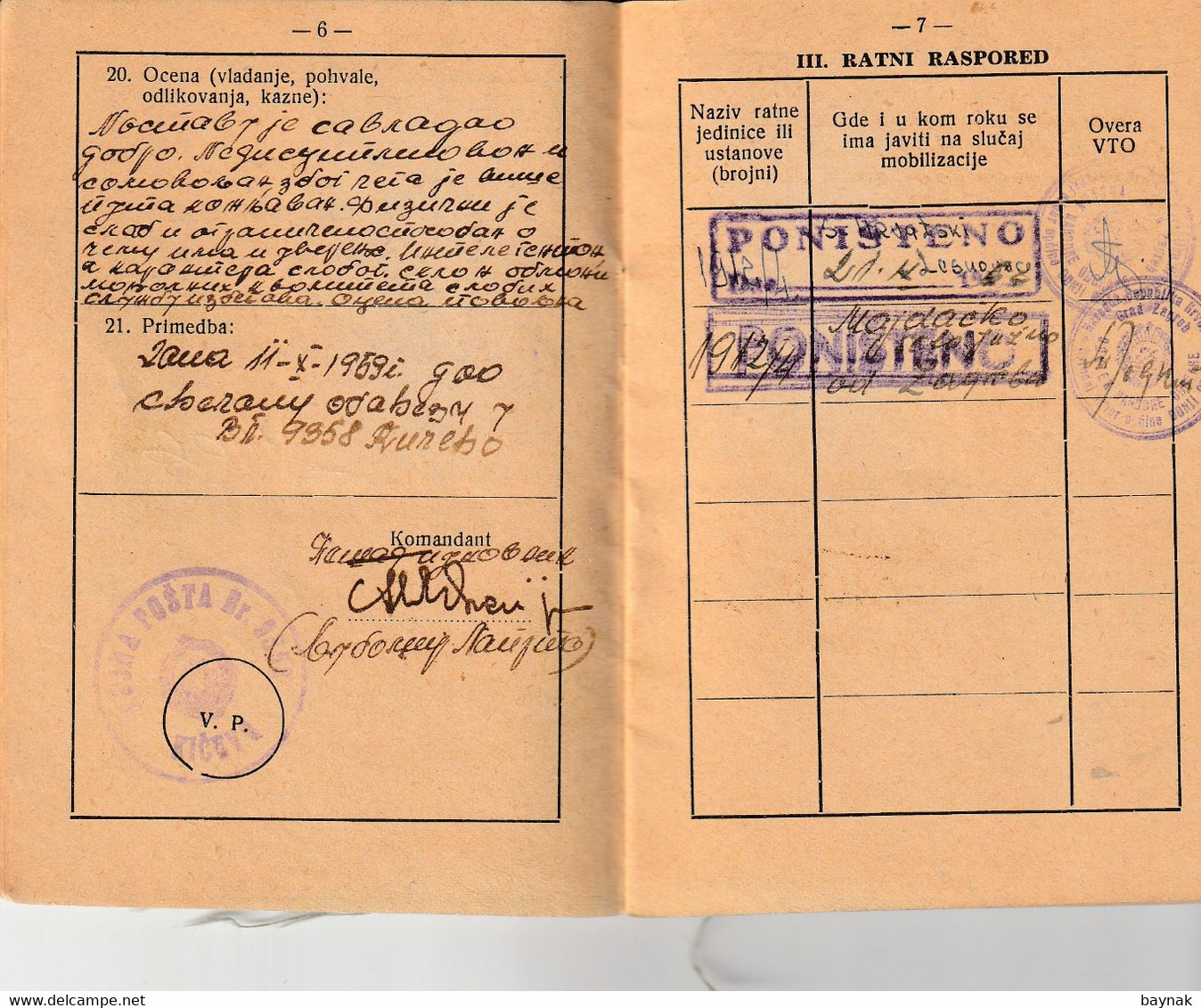 YUGOSLAVIA , CROATIA  - JNA  -- YU ARMY -  VOJNA KNJIZICA  --  SOLDBUCH   - MILITARY PASS - Documents