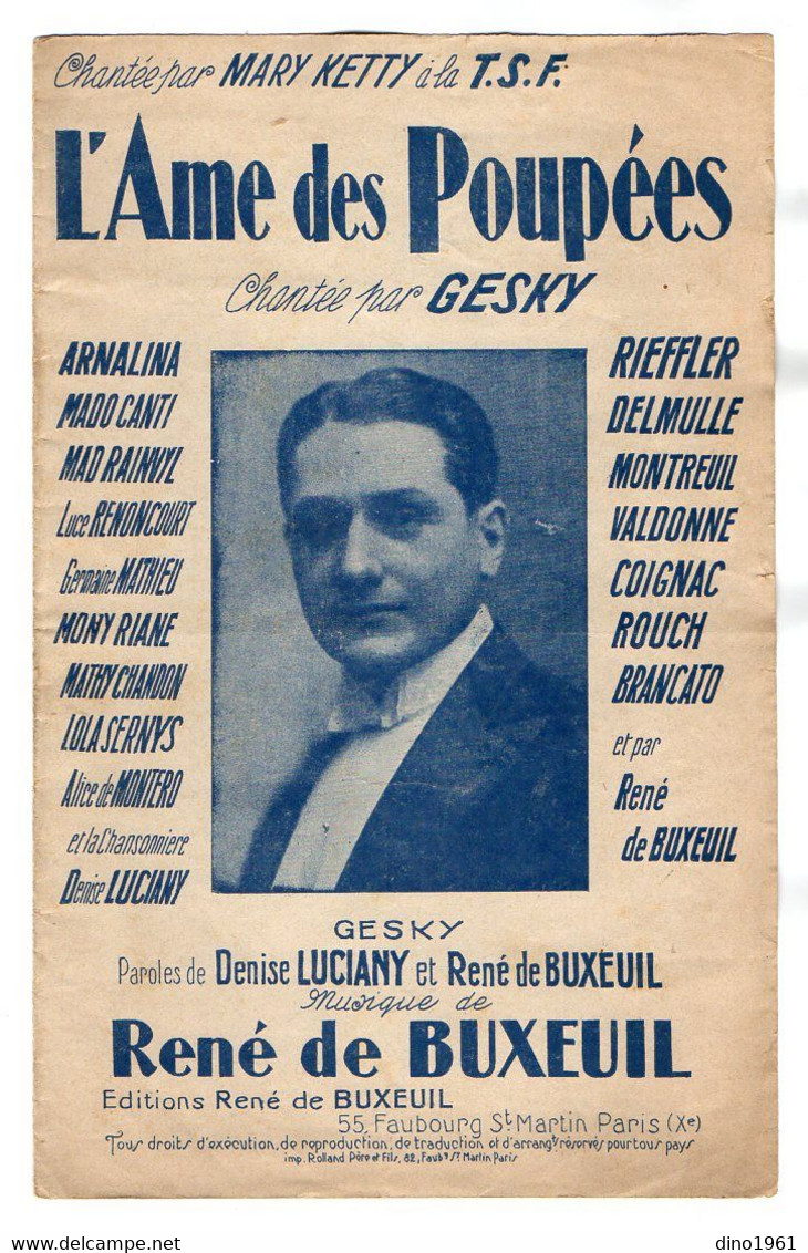 VP20.300 - PARIS - Ancienne Partition Musicale ¨ L'Ame Des Poupées ¨ Par GESKY - Paroles De D. LUCIANY & R. De BUXEUIL - Partitions Musicales Anciennes