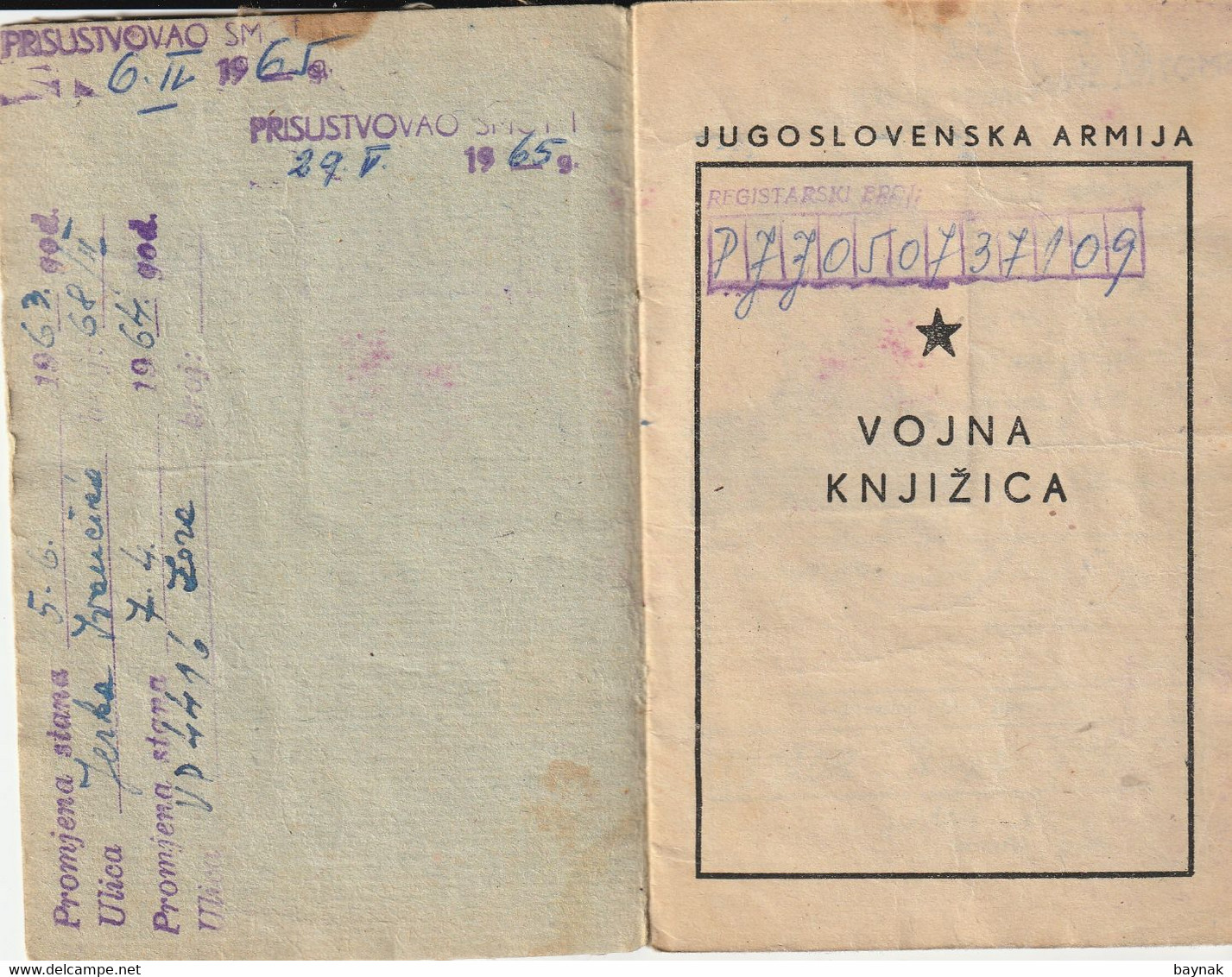 YUGOSLAVIA , CROATIA  - JNA  -- YU ARMY  -   VOJNA KNJIZICA  --  SOLDBUCH   - MILITARY PASS  --  1954 - Documents