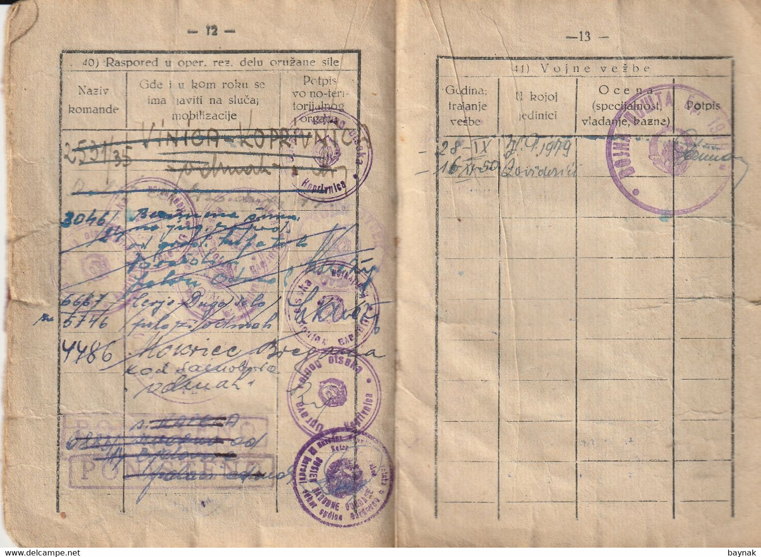 YUGOSLAVIA , CROATIA,   - JNA  -- YU ARMY  -   VOJNA KNJIZICA  --  SOLDBUCH   - MILITARY PASS  -  1949  -  EX - DOMOBRAN