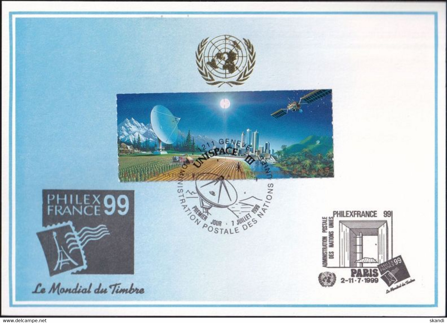 UNO GENF 1999 Mi-Nr. 300 Blaue Karte - Blue Card  Mit Erinnerungsstempel PARIS - Cartas & Documentos