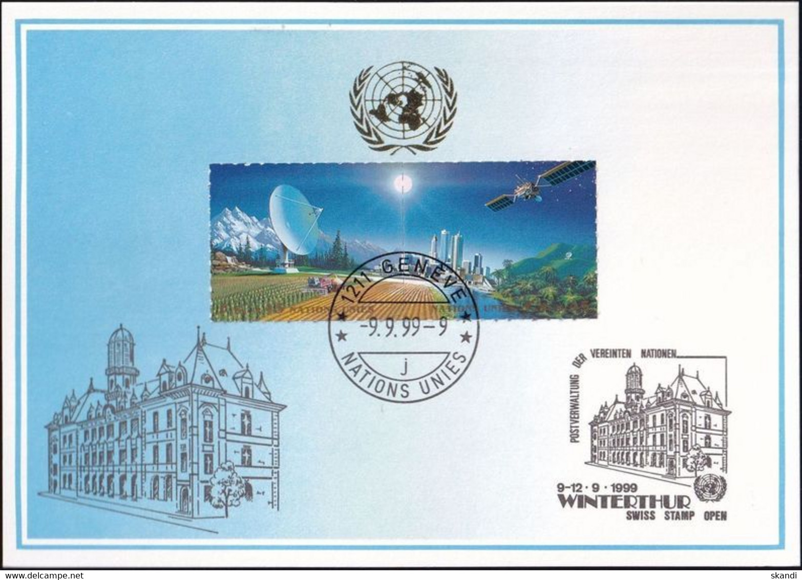 UNO GENF 1999 Mi-Nr. 302 Blaue Karte - Blue Card  Mit Erinnerungsstempel WINTERTHUR - Lettres & Documents