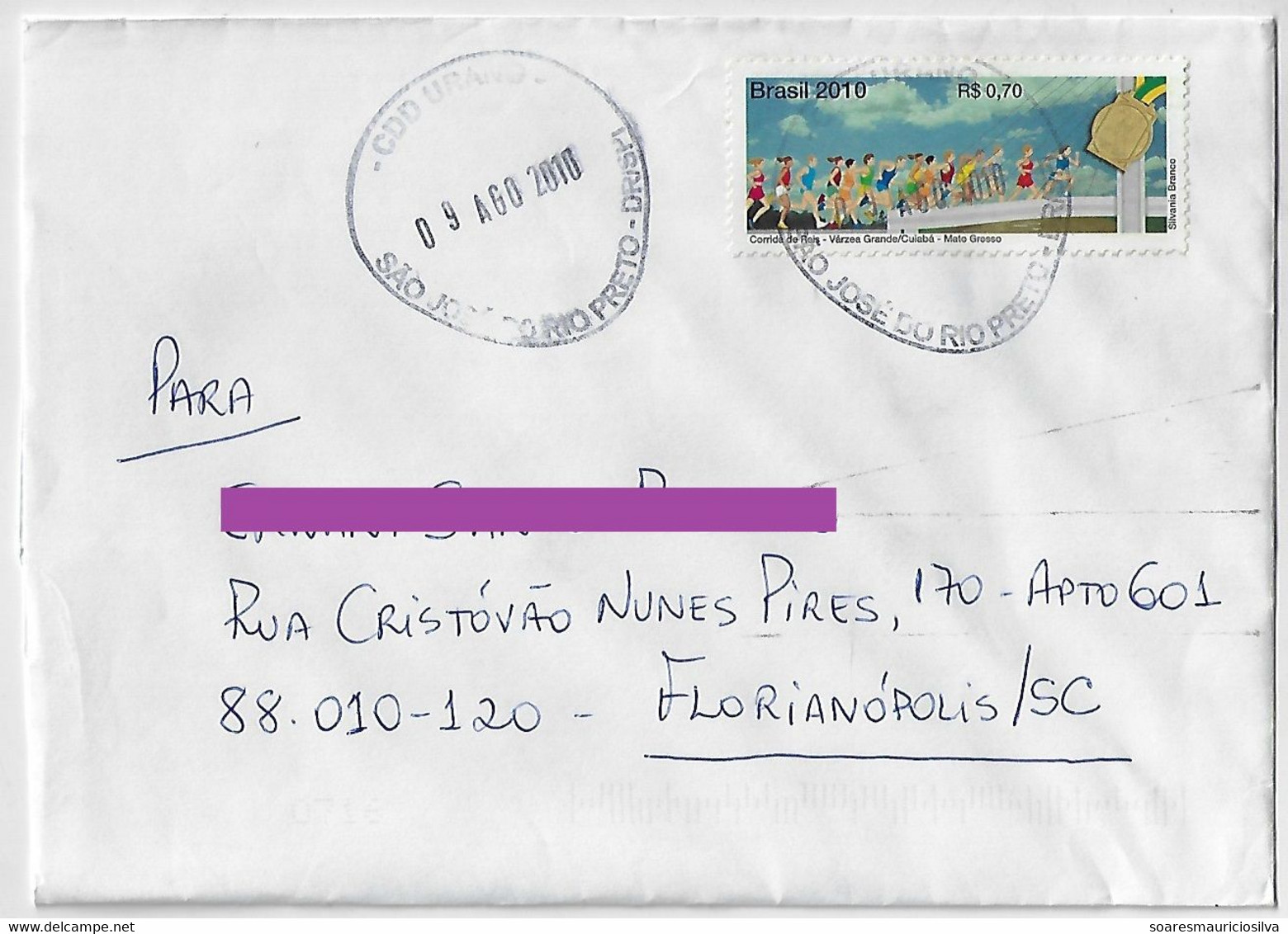 Brazil 2010 Cover São José Do Rio Preto Florianópolis Stamp RHM-C-2939 Sport Athletics Electronic Sorting Mark NEC ENSEC - Brieven En Documenten