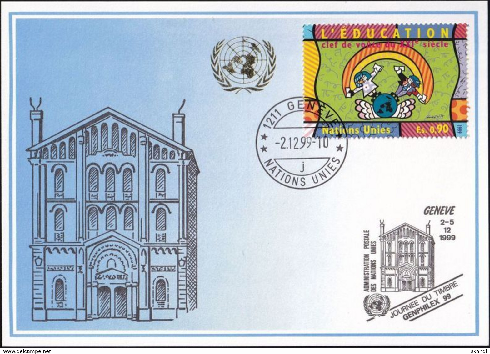 UNO GENF 1999 Mi-Nr. 306 Blaue Karte - Blue Card  Mit Erinnerungsstempel GENF - Storia Postale