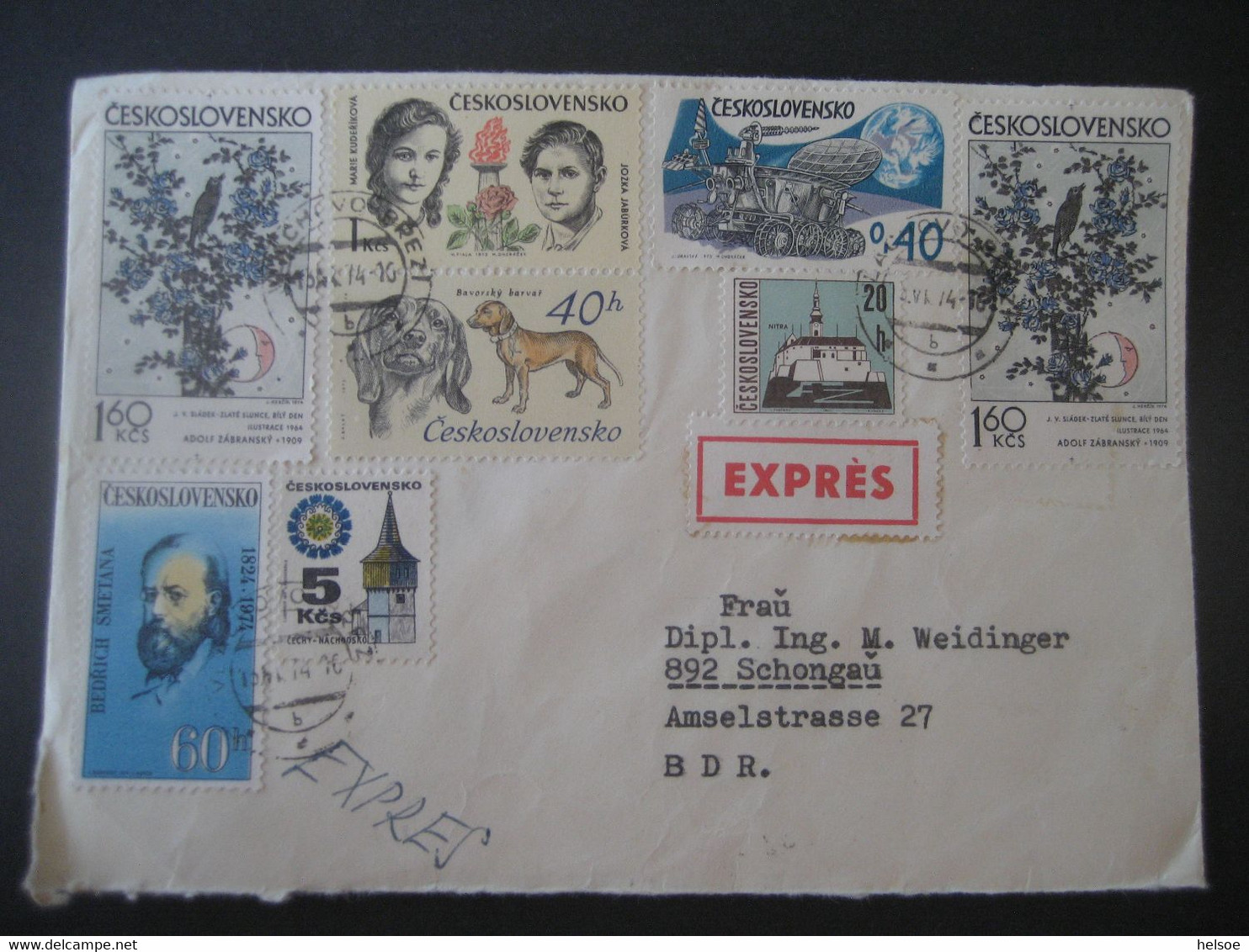 Tschechoslowakei 1974- Expresbrief Gelaufen Von Vlachovo Brezi Nach Schongau - Storia Postale