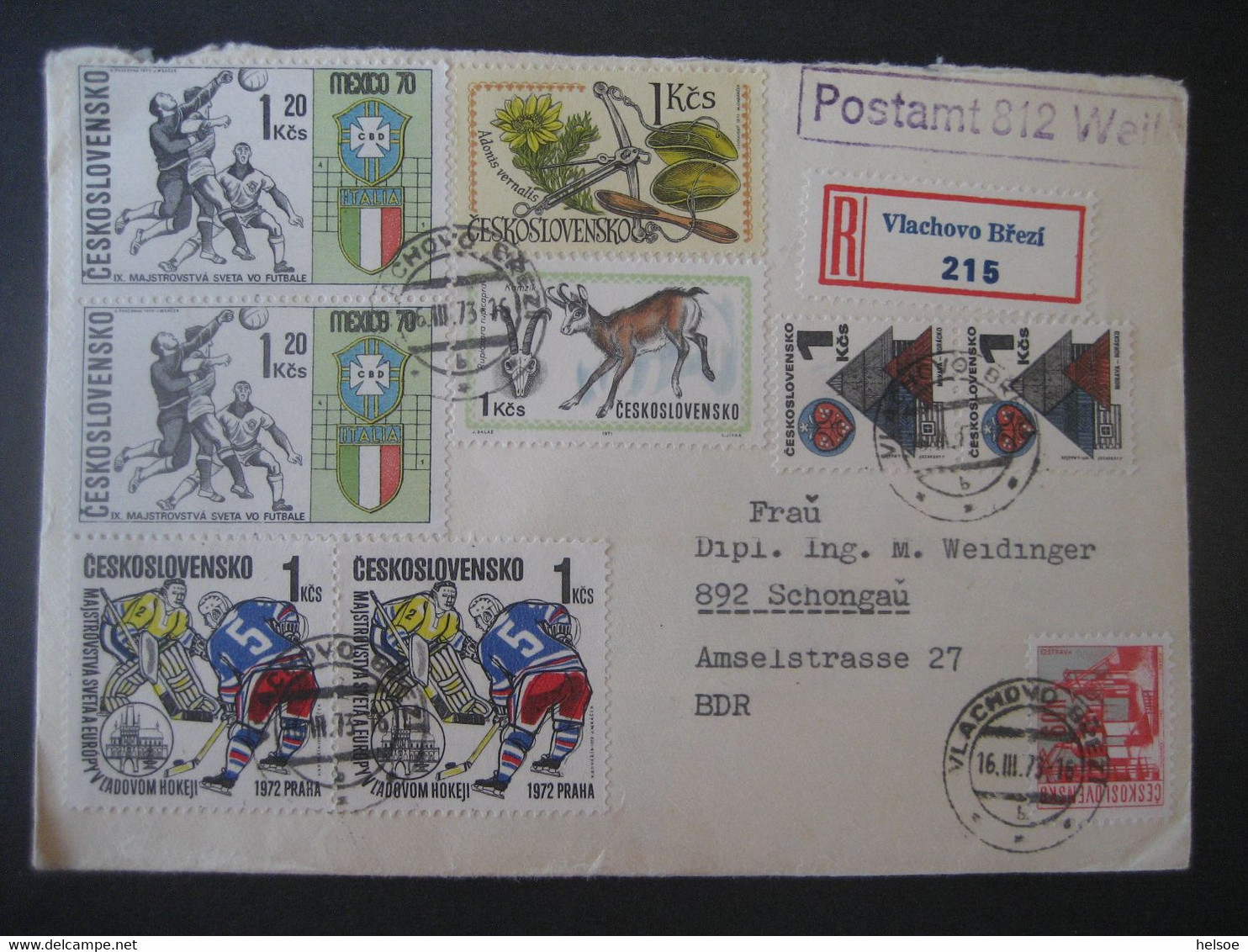 Tschechoslowakei 1973- Rekobrief Gelaufen Von Vlachovo Brezi Nach Schongau - Covers & Documents