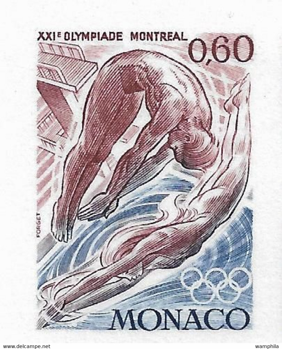 Monaco Bloc N°11a(*) Non Dentelé. J.O. De Montréal, Plongeons, Barres P., Lancé De Marteau, Aviron, Boxe. Cote 580€ - Errors And Oddities