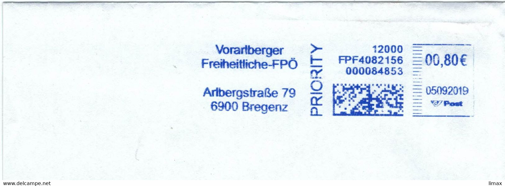 FPÖ Vorarlberger Freiheitliche Arlberg-Str. 6900 Bregenz AFS - Cartas & Documentos