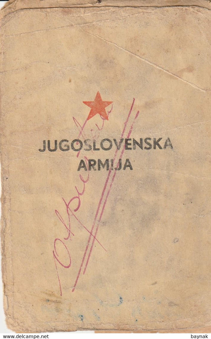 YUGOSLAVIA , CROATIA   - JNA  -- YU ARMY  -  VOJNA KNJIZICA  --  SOLDBUCH   - MILITARY PASS   --  1945  --  VODNIK  -- - Documents