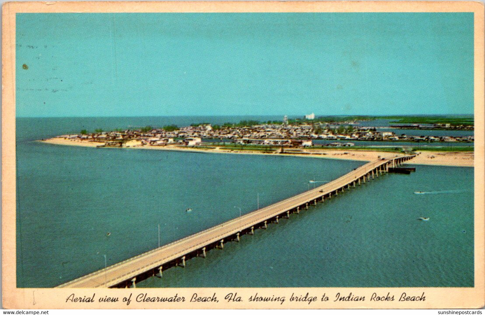 Florida Clearwater Beach Aerial View Showing Bridge To Indian Rocks Beach 1973 - Clearwater