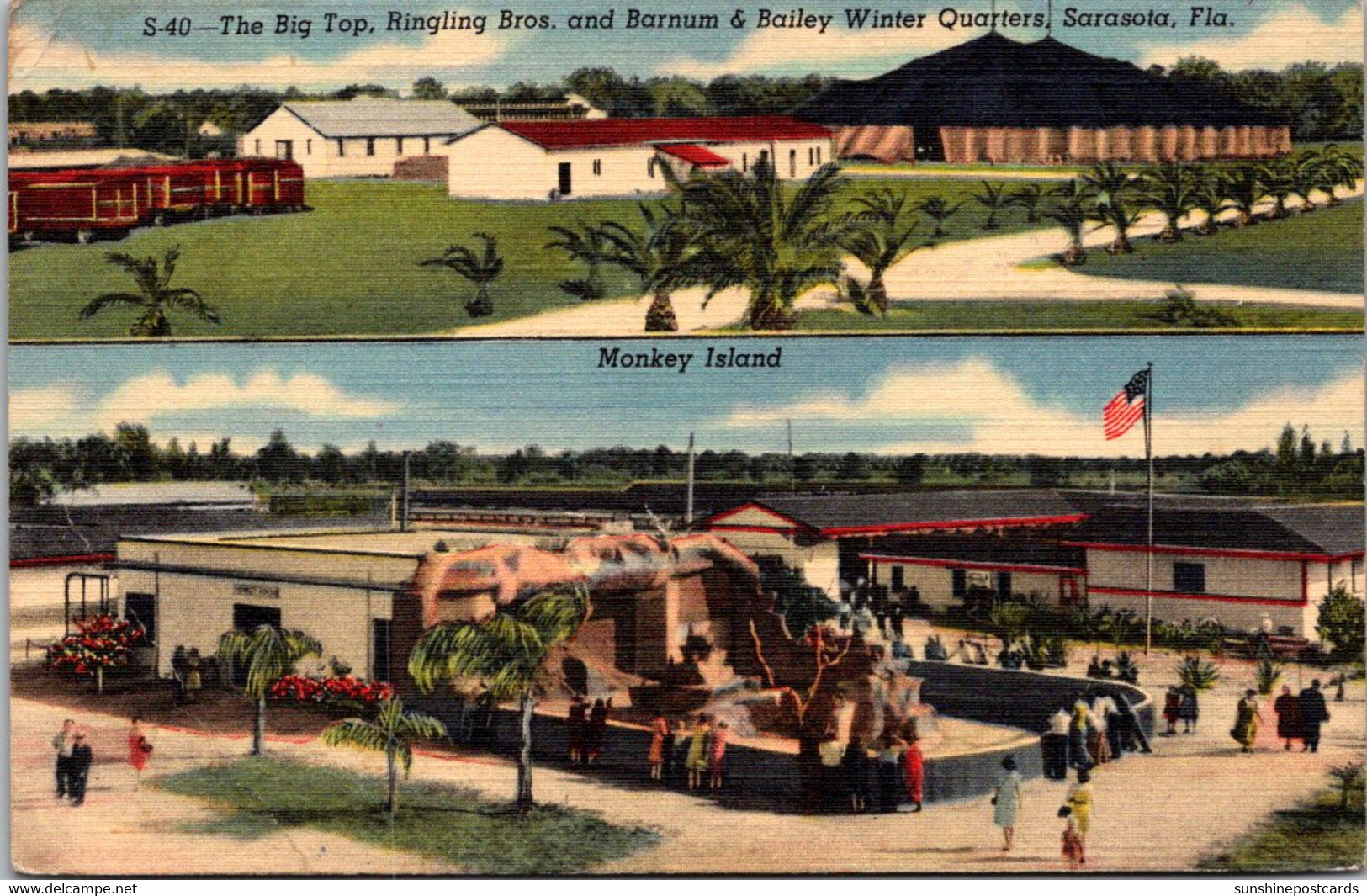 Florida Sarasota Ringling Brothers Winter Quarters The Big Top And Monkey Island 1945 Curteich - Sarasota