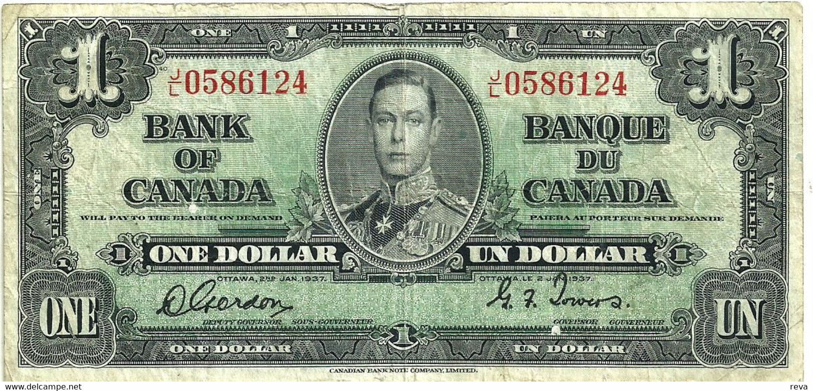 CANADA $1 DOLLAR KGVI HEAD FRONT WOMAN BACK DATED 2-1-1937 P58c SIGN. GORDON-TOWERS F+ READ DESCRIPTION - Canada