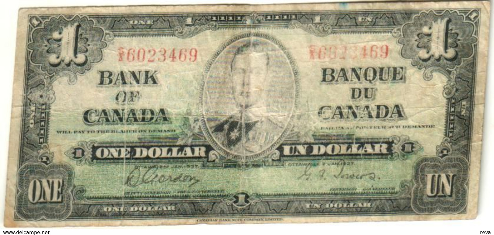 CANADA $1 DOLLAR KGVI HEAD FRONT WOMAN BACK DATED 2-1-1937 P58c SIGN. GORDON-TOWERS F+ READ DESCRIPTION - Canada