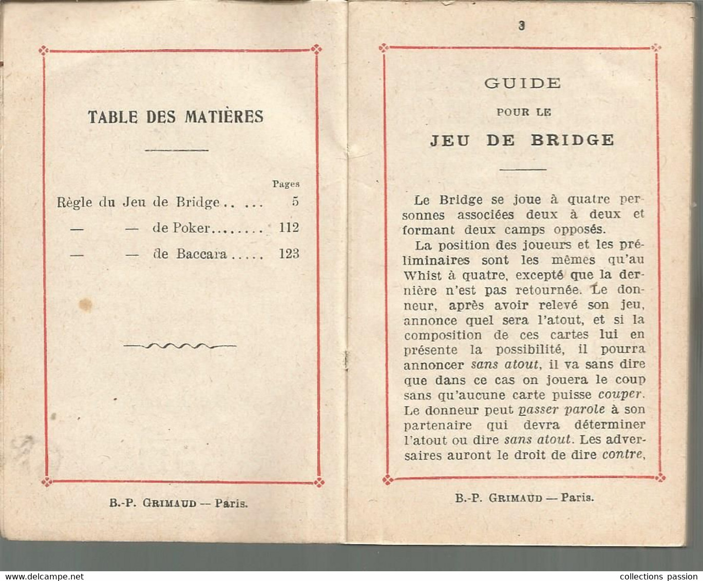 JC, Guide , Cartes à Jouer B.P. GRIMAUD , Régle Bridge, Poker Et Baccara ,130 Pages, 5 Scans , Frais Fr 3.95 E - Speelkaarten