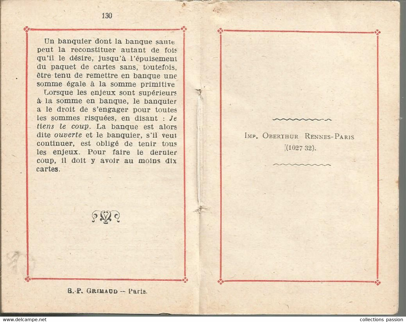 JC, Guide , Cartes à Jouer B.P. GRIMAUD , Régle Bridge, Poker Et Baccara ,130 Pages, 5 Scans , Frais Fr 3.95 E - Cartes à Jouer Classiques