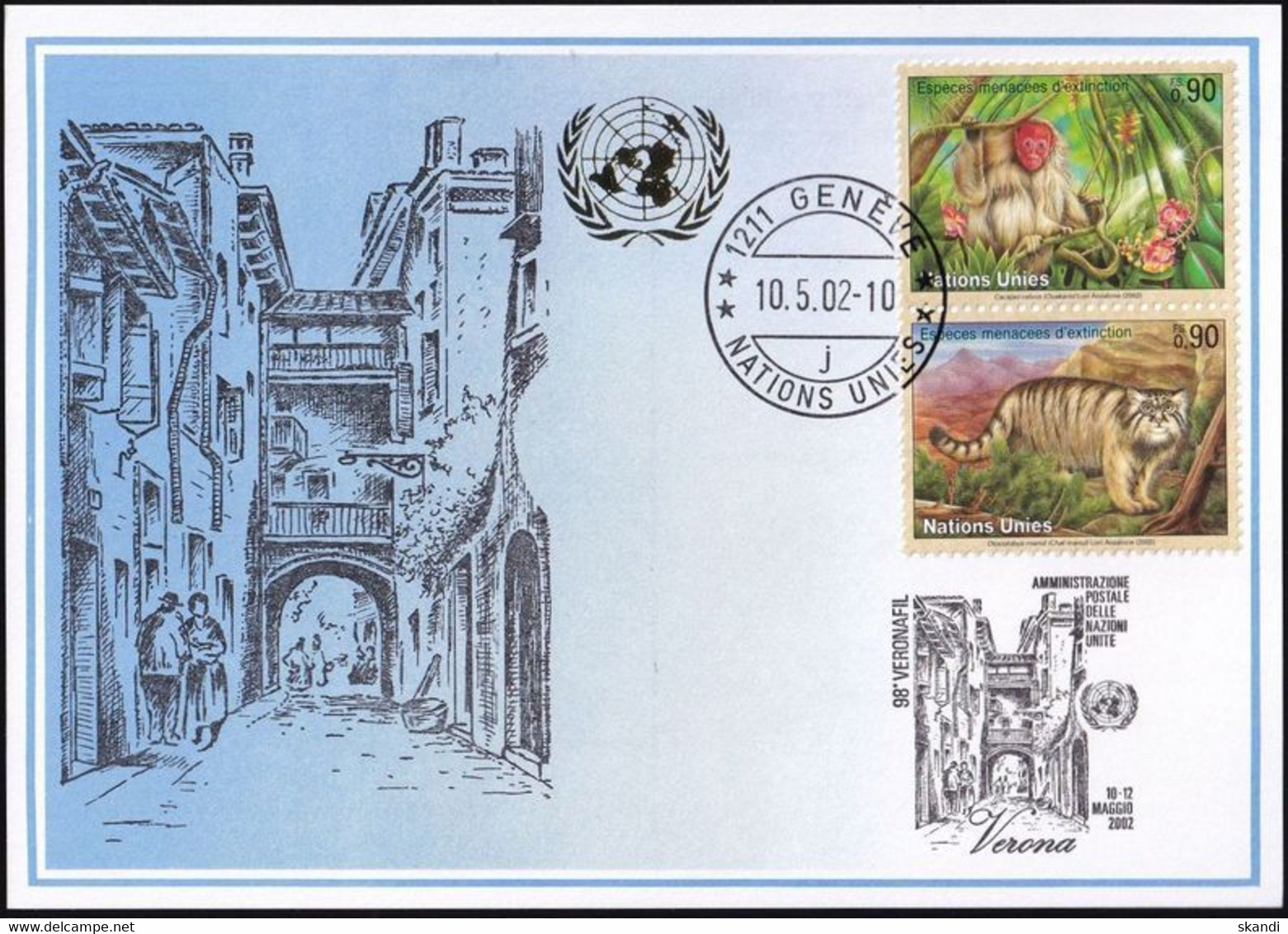 UNO GENF 2002 Mi-Nr. 330 Blaue Karte - Blue Card  Mit Erinnerungsstempel VERONA - Covers & Documents