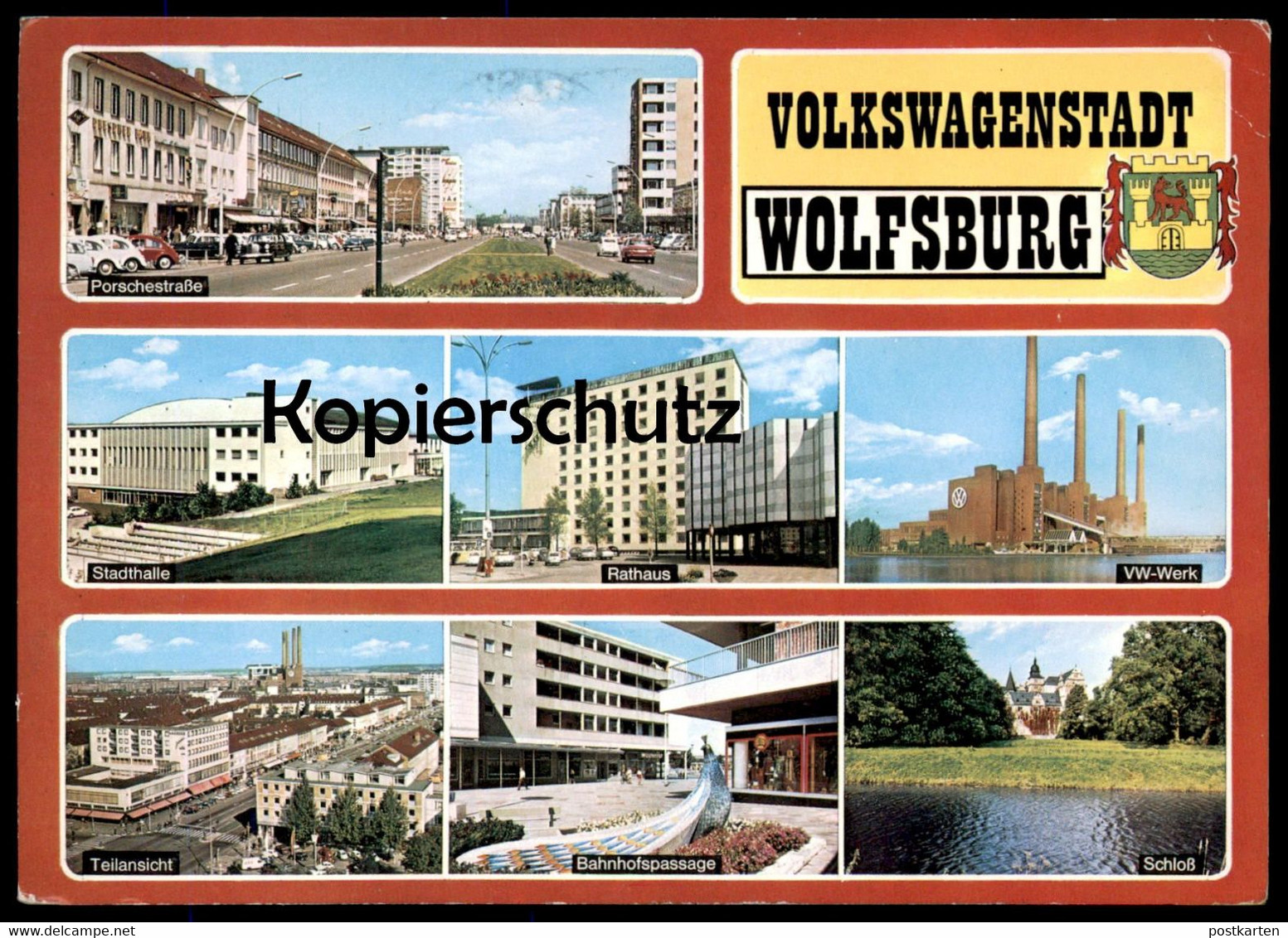 ÄLTERE POSTKARTE VOLKSWAGENSTADT WOLFSBURG VOLKSWAGEN WERK PORSCHESTRASSE BAHNHOFSPASSAGE STADTHALLE SCHLOSS - Wolfsburg