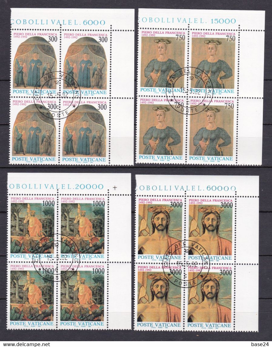 1992 Vaticano Vatican PIERO DELLA FRANCESCA 4 Serie Di 4v. Quartina Usata Con Gomma Used With Gum Block 4 - Used Stamps