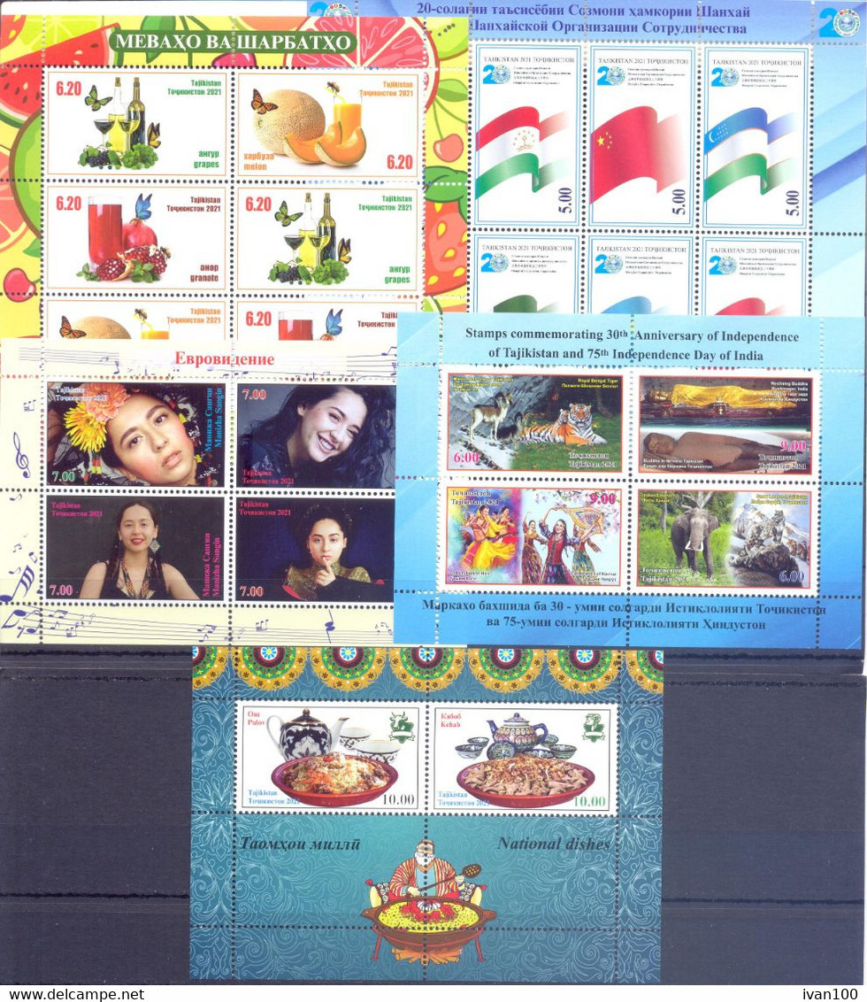 2021. Tajikistan Complete Year Set 2021, 20stamps + 6s/s + 1 Sheetlet, Mint/** - Tadzjikistan