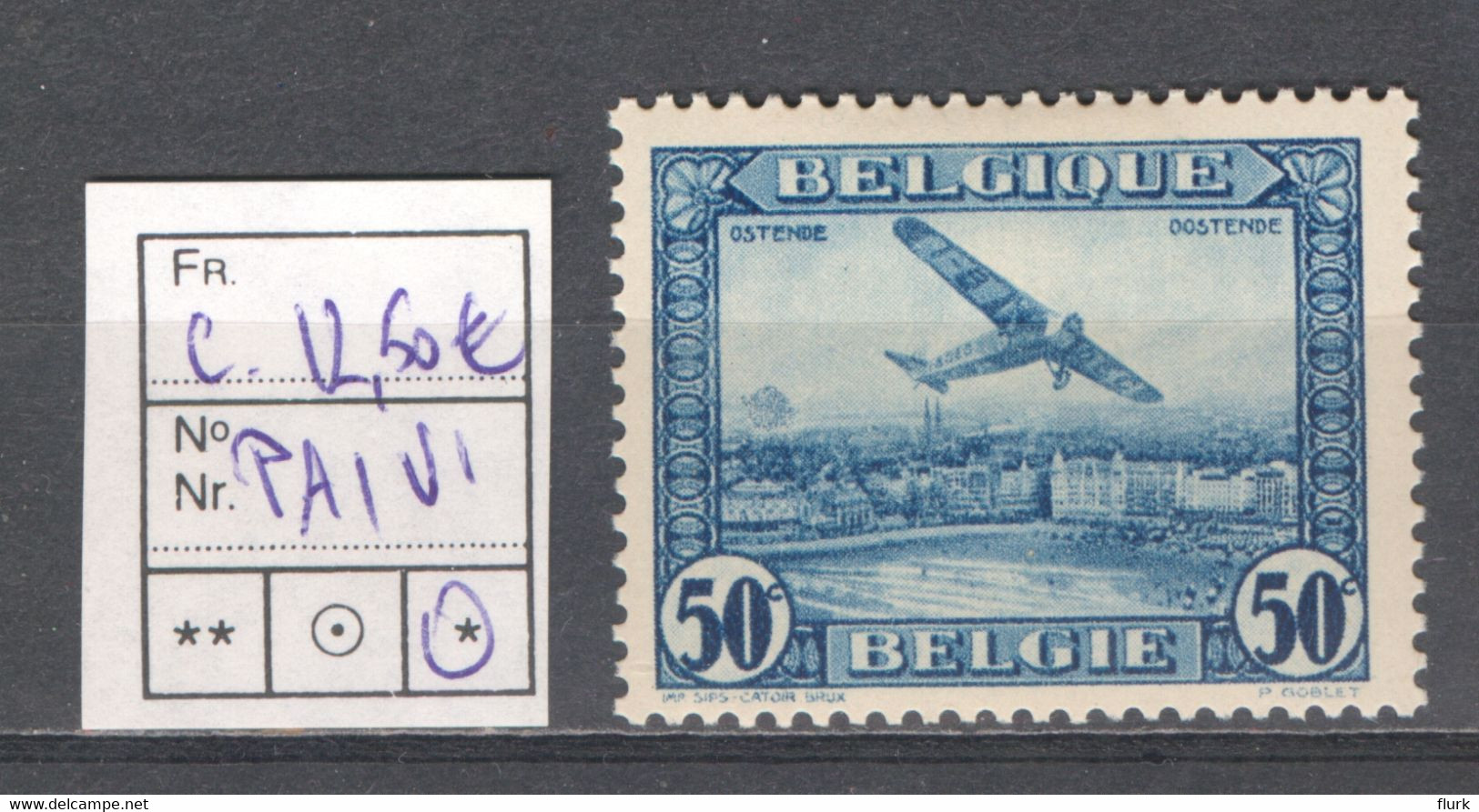 België PA1-V1 X Cote €12,50 Perfect - 1901-1930