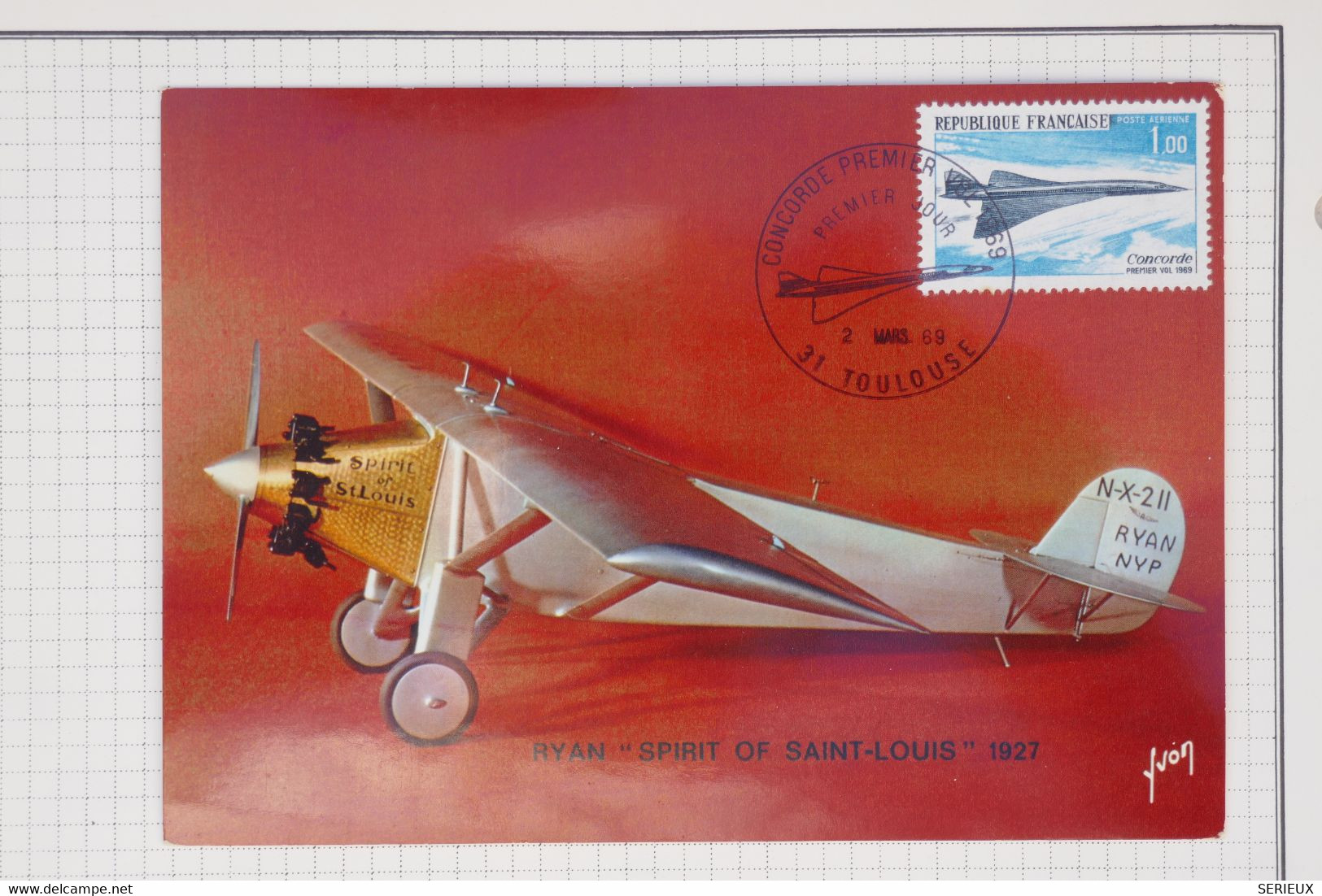 BB7 FRANCE  BELLE  CARTE 1969 SPIRIT ST LOUIS  FRANCE + CONCORDE ++ AFFRANCH. PLAISANT - 1960-.... Storia Postale