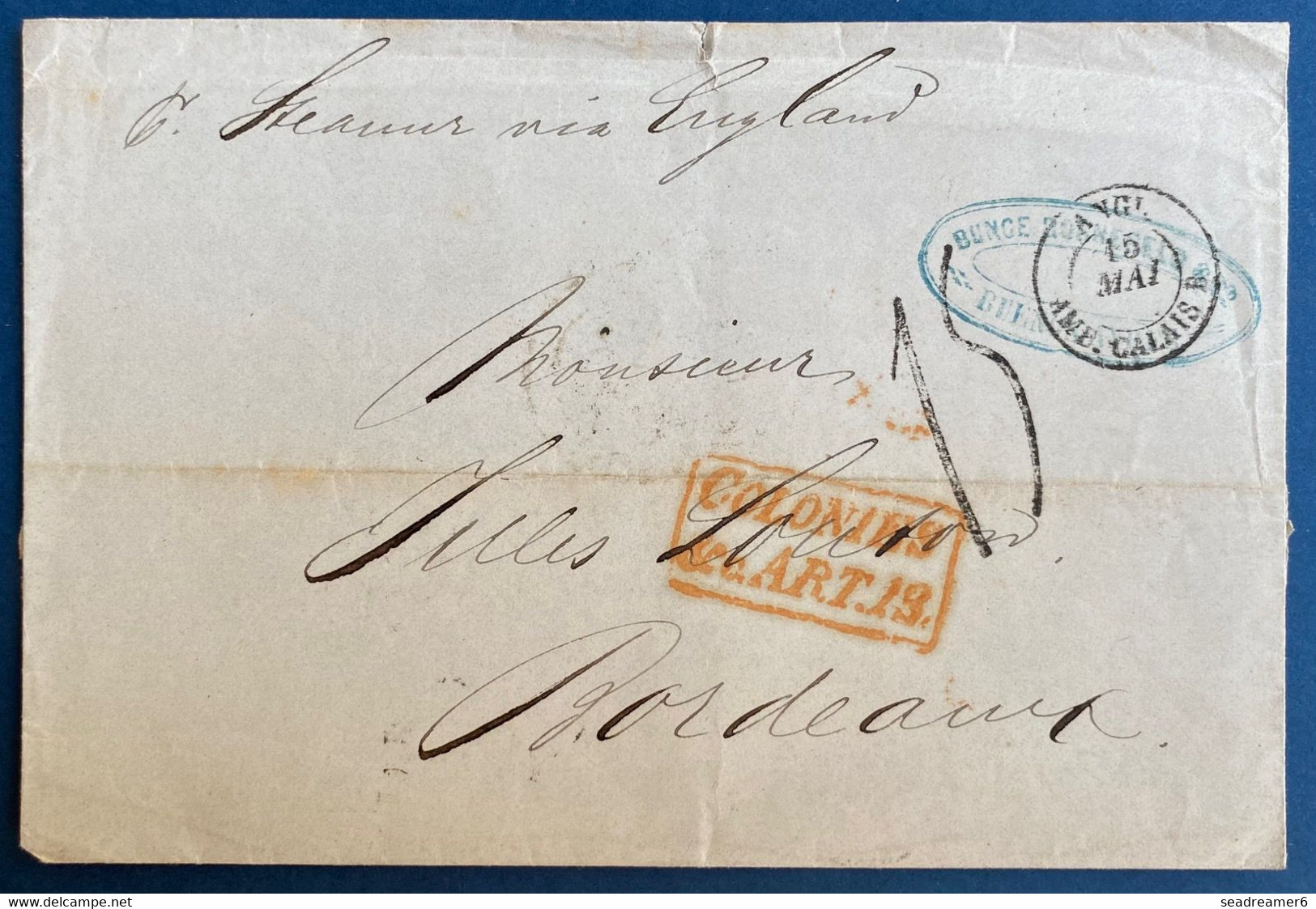 Lettre D'Argentine  Bordeaux /France Par Steamer Anglais: Dateur Buenos Ayres Anglais + Taxe 15 +entrée Sans Millésime - Vorphilatelie