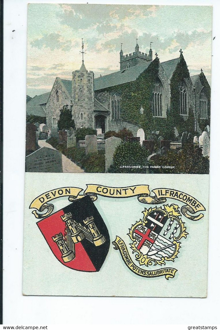 Postcard Devon Ilfracombe Armorial Coat Of Arms  The Parish Church Unused Unusual - Ilfracombe