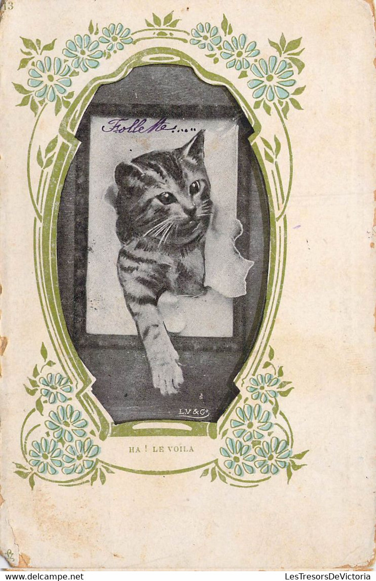 CPA - Hà Le VOILA - Chat Sortant D'une Feuille De Papier - Illustration Signée LV Et C° - Fleurs - Pub Léon ATTON ALGER - Gatti