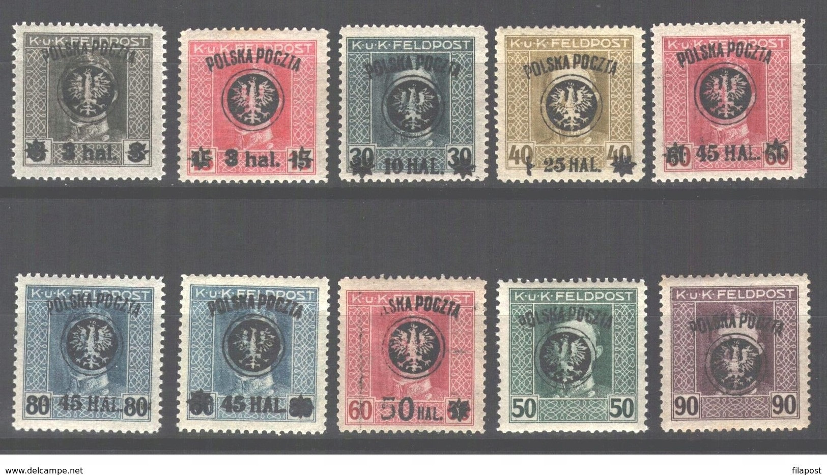 1919 Poland II Lublin Issue Overprint Poczta Polska Eagle Full Of Set MNH ** Sign. - Neufs