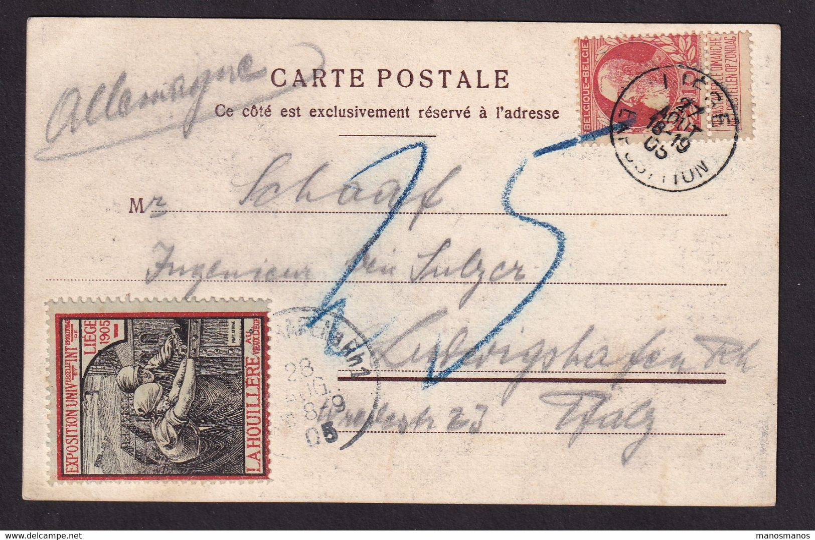 370/37 - Expo Universelle LIEGE 1905 - Carte-Vue TP Grosse Barbe LIEGE EXPOSITION 1905 - TB Vignette De L'EXPO - 1905 – Liegi (Belgio)