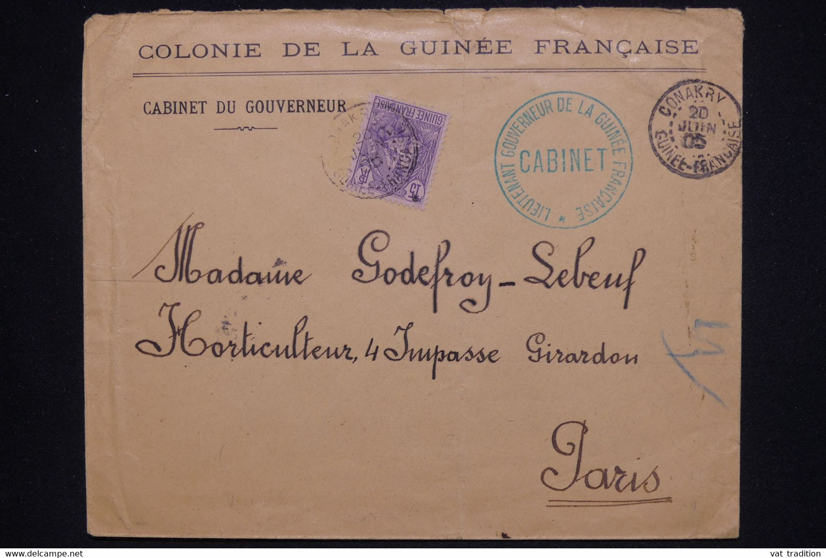 GUINÉE - Enveloppe Du Cabinet Du Gouverneur De La Guinée Pour Paris En 1905 - L 128006 - Storia Postale