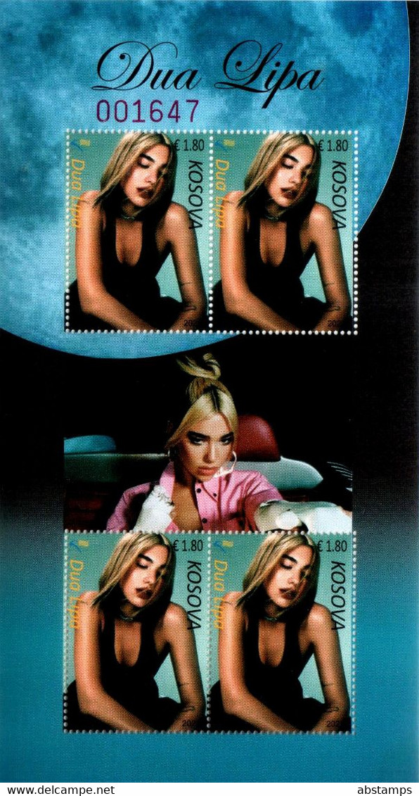 Kosovo Stamps 2022. Dua Lipa: Singer. Mini Sheet And Vignette MNH - Kosovo