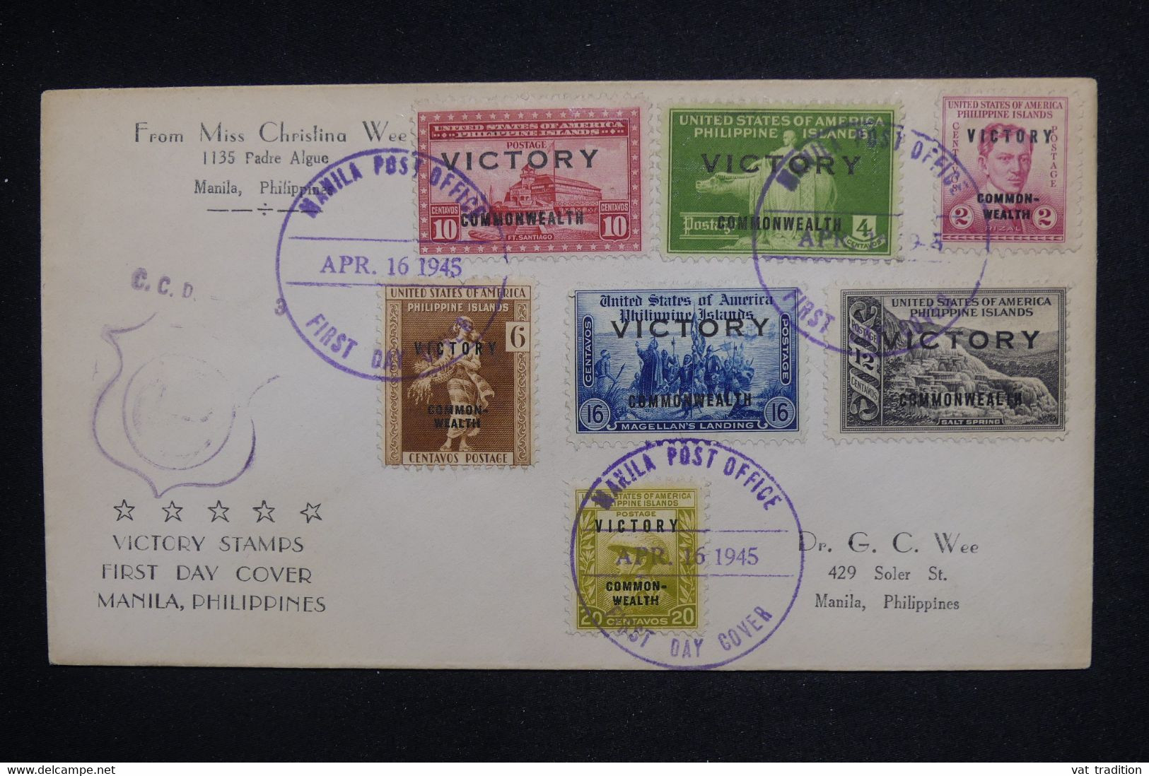 PHILIPPINES - Enveloppe FDC En 1945 - Victoire - L 128076 - Philippines