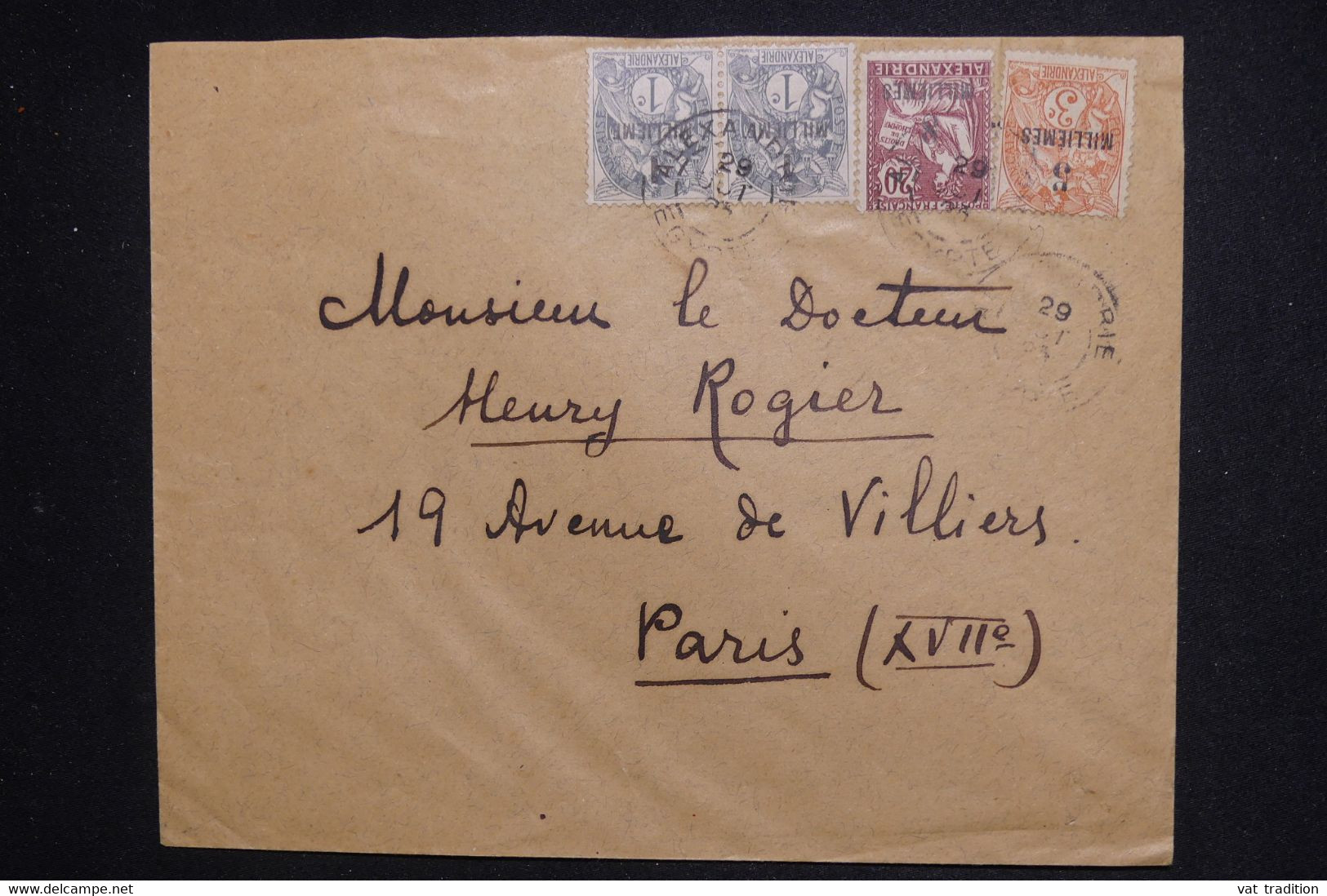 ALEXANDRIE - Types Blancs Et Mouchon Surchargés Sur Enveloppe D'Alexandrie Pour Paris - L 128082 - Lettres & Documents