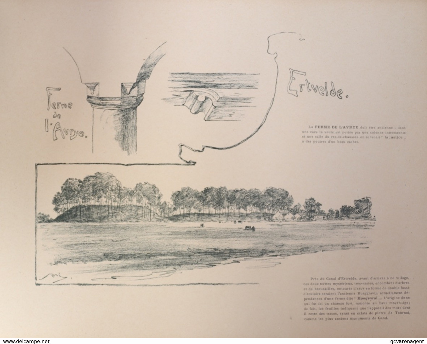 ERTVELDE   - LITHOGRAPHIE DE ARMAND HEINS - 37 X 26 CM  - LE FERME DE L'AVRYE  ==     2 AFBEELDINGEN - Evergem