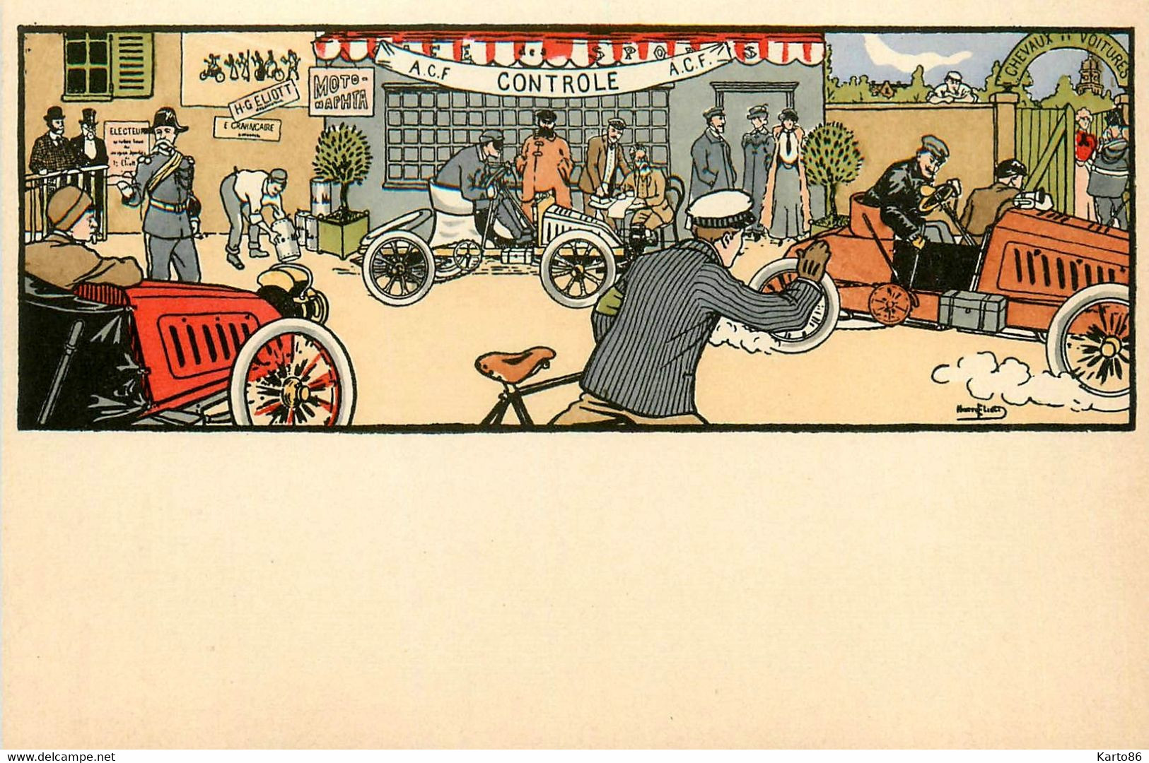 Harry ELIOTT * CPA Illustrateur Art Nouveau Jugendstil * Circuit Course Pilote Voiture * Sport Automobile - Elliot