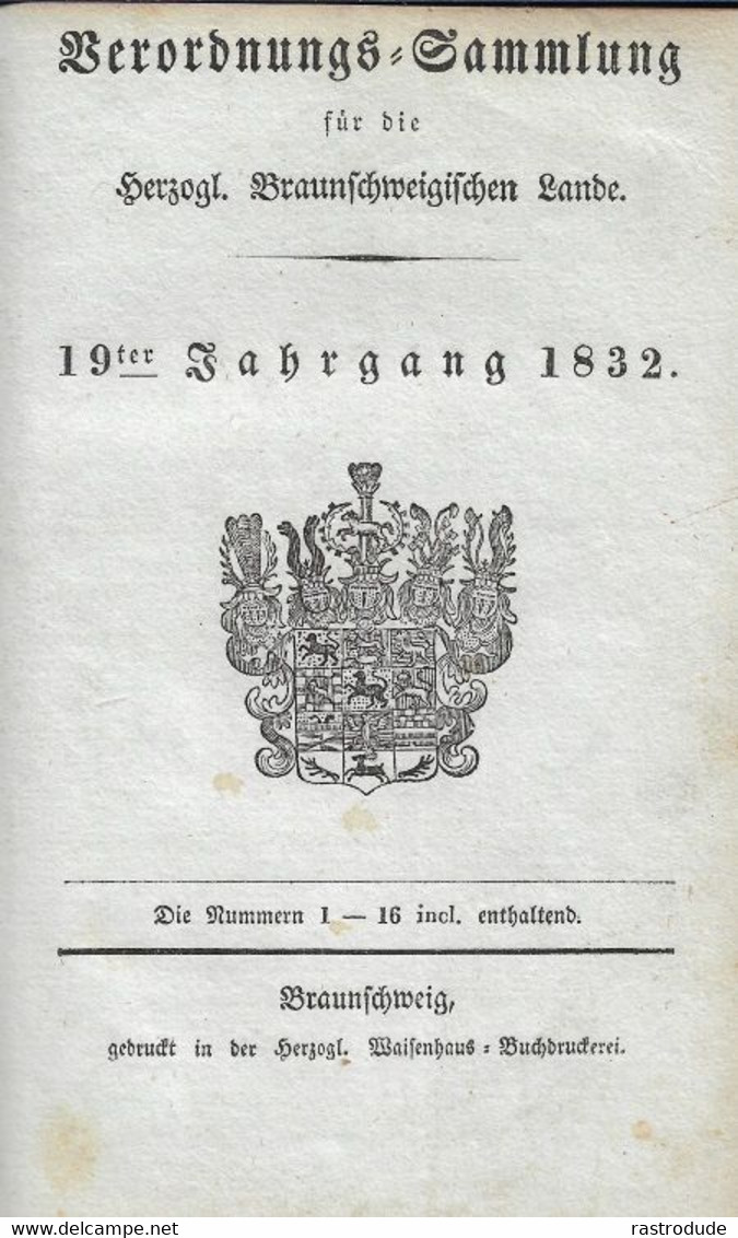 BRAUNSCHWEIG 1832 Verordnungs-Sammlung 1832 Mit U.a Der POSTVERORDNUNG Für Das Herzogtum Braunschweig.SEHR SELTEN - Brunswick